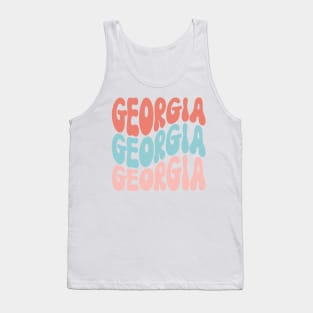 Georgia Word Pattern T-Shirt - Eye-Catching Graphic Print - Fun Outfit Addition - Thoughtful Peach State-Themed Gift Tank Top